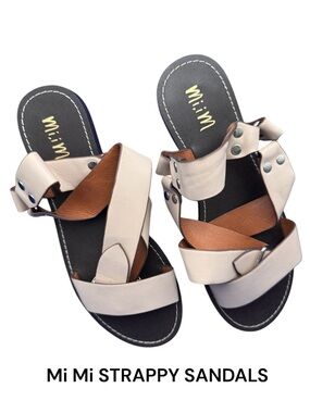 Mi.iM Women's Gladiator Sandals Beige Strappy Studded Buckle Size 7.5